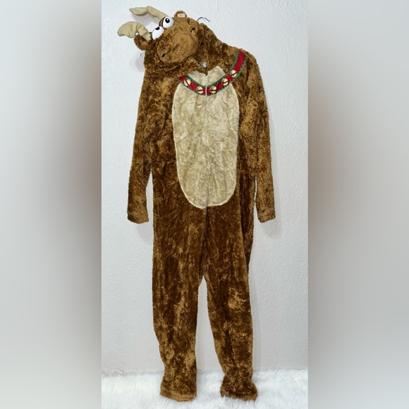 🦌🚫SOLD🚫Jingle Bell Moose
Onesie Hooded Pajama Brown🦌 - Picture 3 of 8